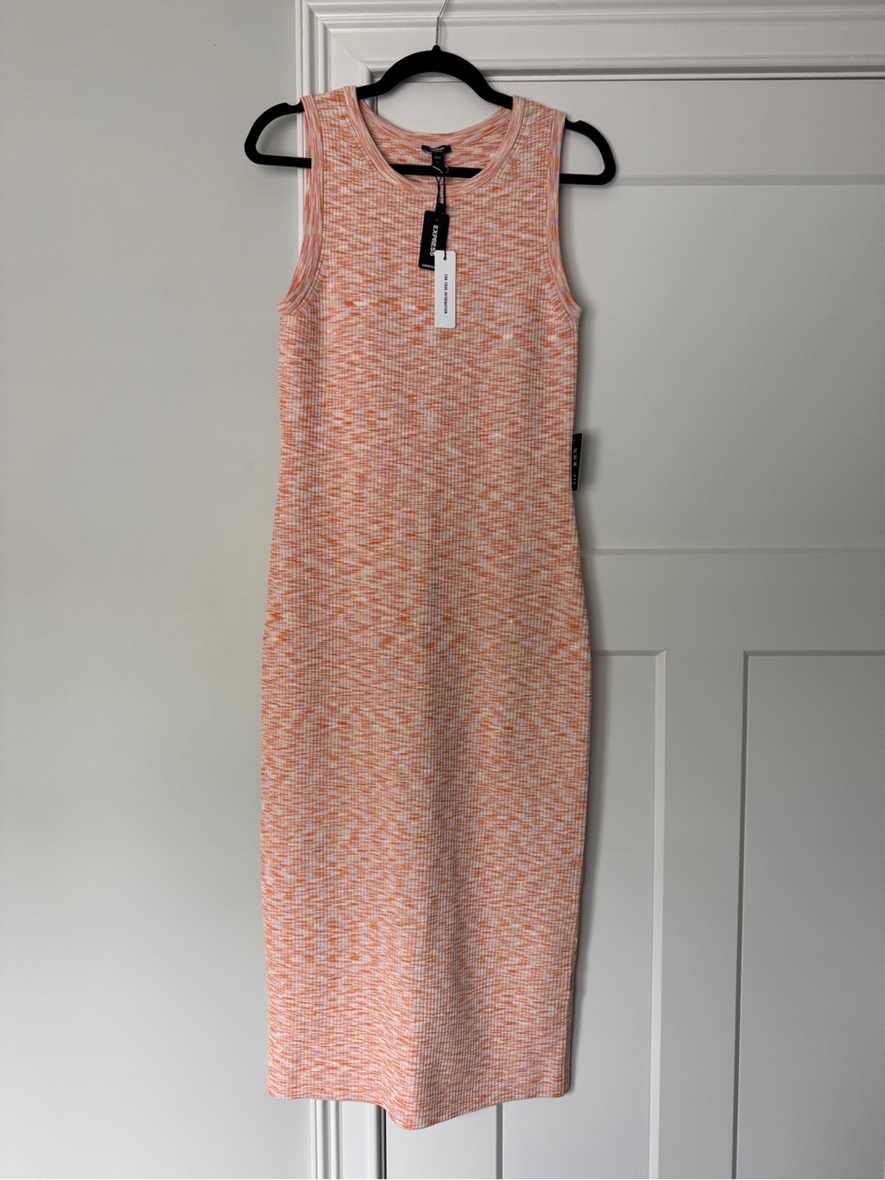 Express Peach and White Ribbed Midi Tank Dress